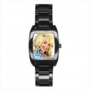 Dolly Parton - Mens Black Stainless Steel Barrel Style Watch