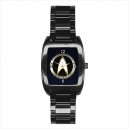 Star Trek Starfleet Command - Mens Black Stainless Steel Barrel Style Watch