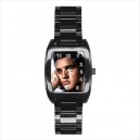 Elvis Presley - Mens Black Stainless Steel Barrel Style Watch