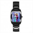 Disney Frozen Elsa And Anna - Mens Black Stainless Steel Barrel Style Watch