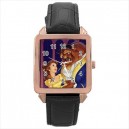 Disney Beauty And The Beast - Square Unisex Rose Gold Tone Watch