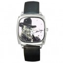 John Wayne Signature  - Silver Tone Square Metal Watch